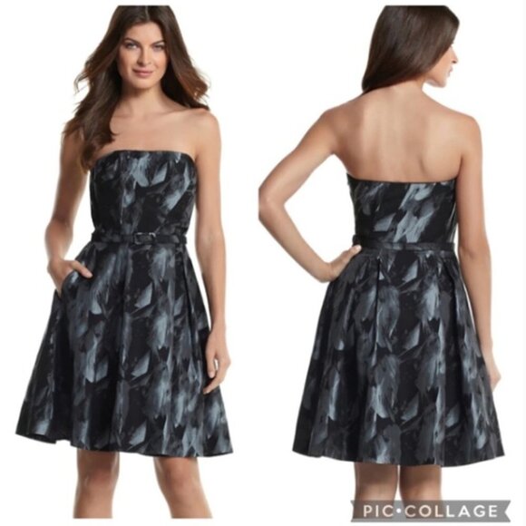 NWT White House Black Market Strapless Feather-Print Dress‎ Size 4